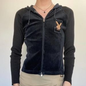 Y2k playboy velvet zip up sweater